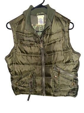 No Boundaries women's olive green puffer utility vest SZ L